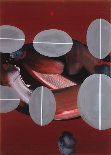 Ohne Titel, rot-mit Popup, 2004, Acryl auf Leinwand, 70x50 cm